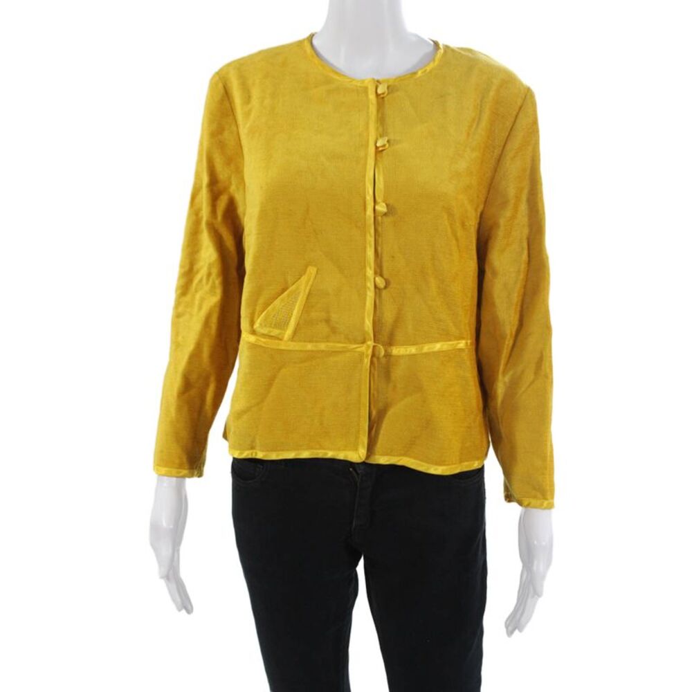 Annikki Karvinen Women Yellow Button Front Cotton Blend Jacket Size S